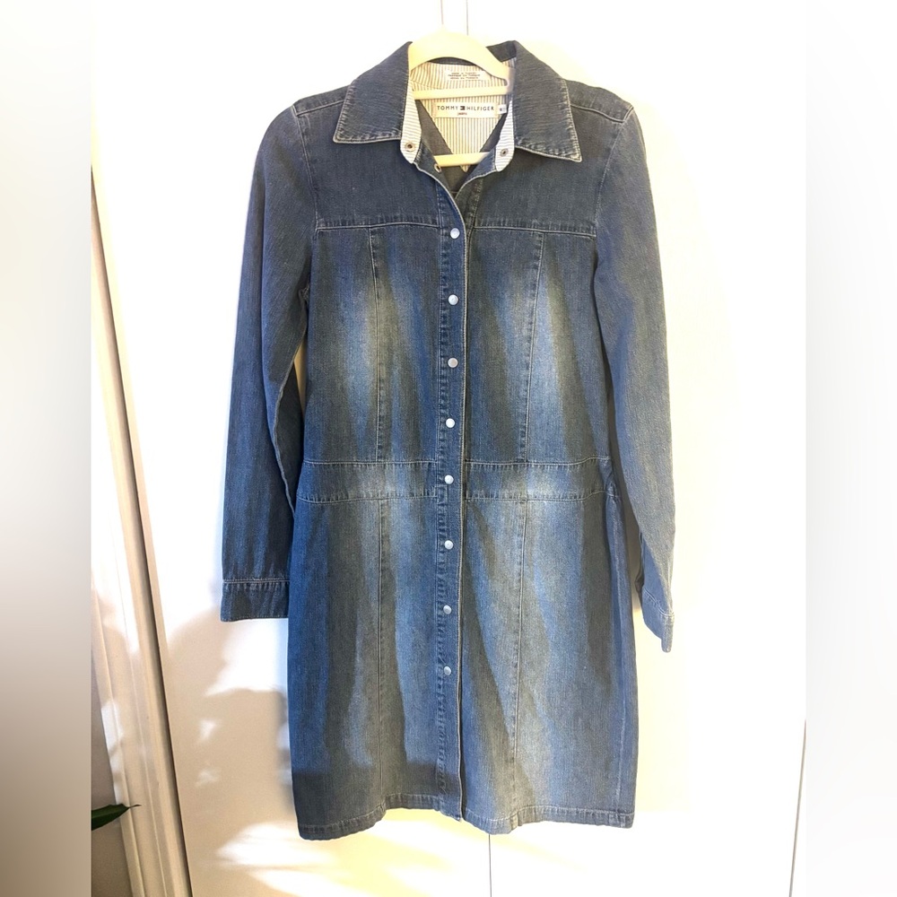 VTG 2001 Tommy Hilfiger Denim Dress Long Sleeve Button Front Size 8